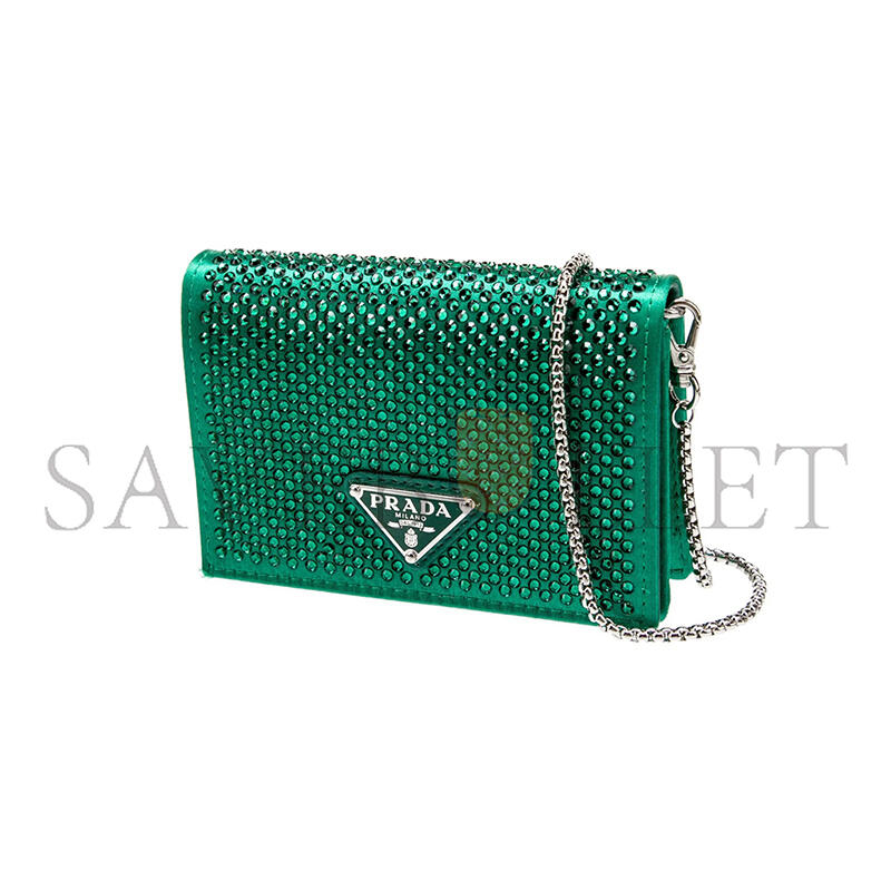 PRADA CRYSTAL BOLO WALLET ON CHAIN GREEN MINI BAG 1MR024 (11.5*8cm)